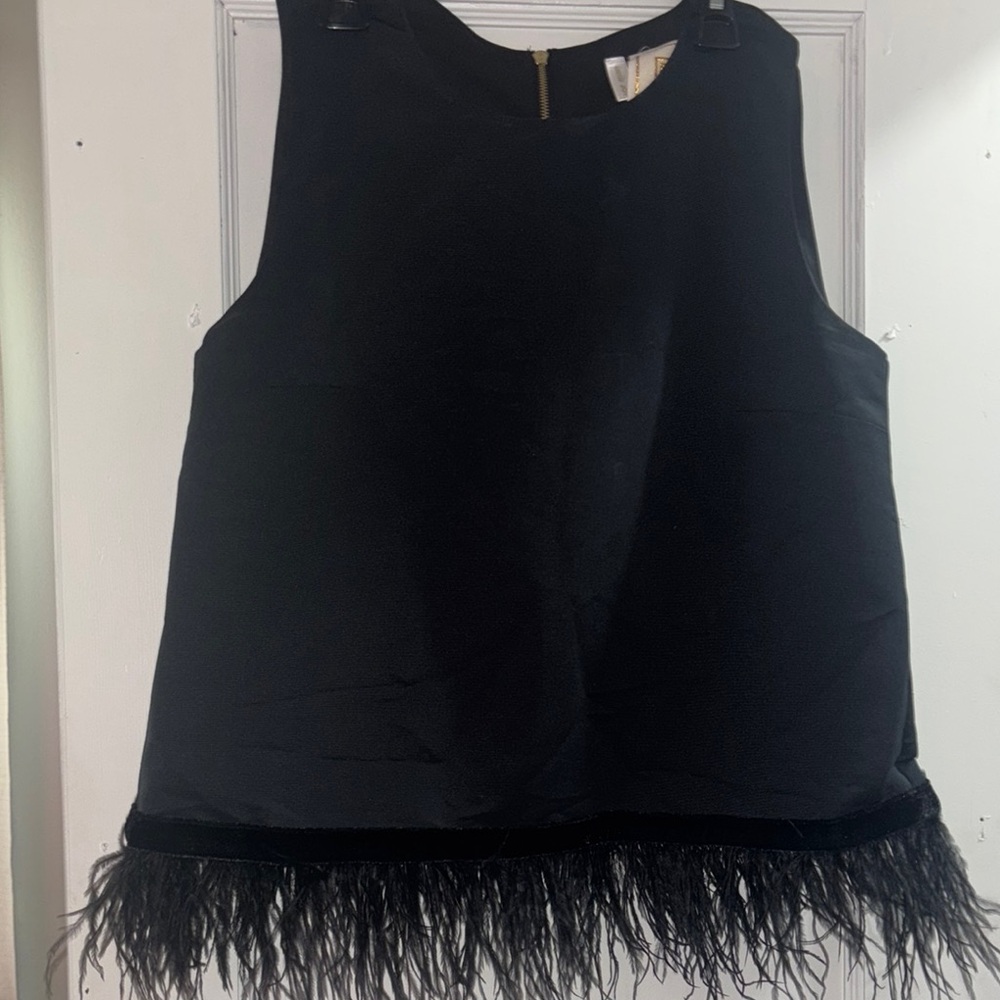 Elegant Black Feather Trim Top